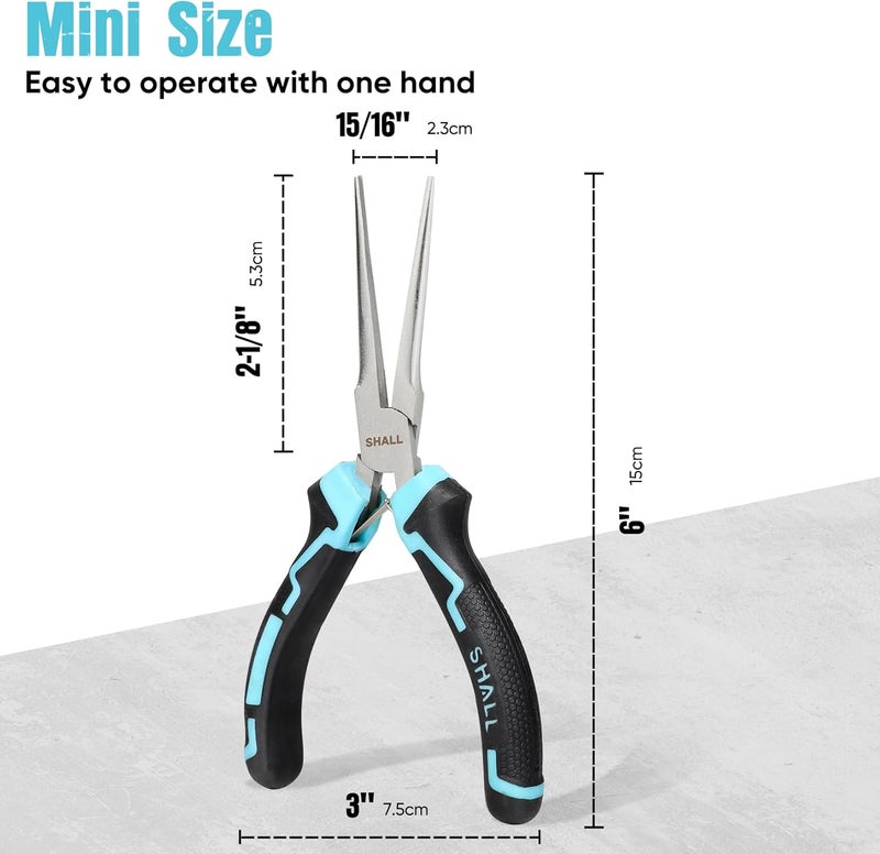 SHALL 6" Mini Needle Nose Pliers, Long Nose Pliers w/Comfort Grip Handles & Non-Serrated Drop Forged Steel Jaws, Small Needle Nose Pliers for Jewelry Making, Wire Wrapping, Crafts, Electronic Repair - Image 1